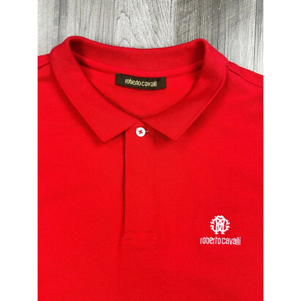 Roberto Cavalli Pique Knit Cotton Polo in Red — Size Large // Preowned
