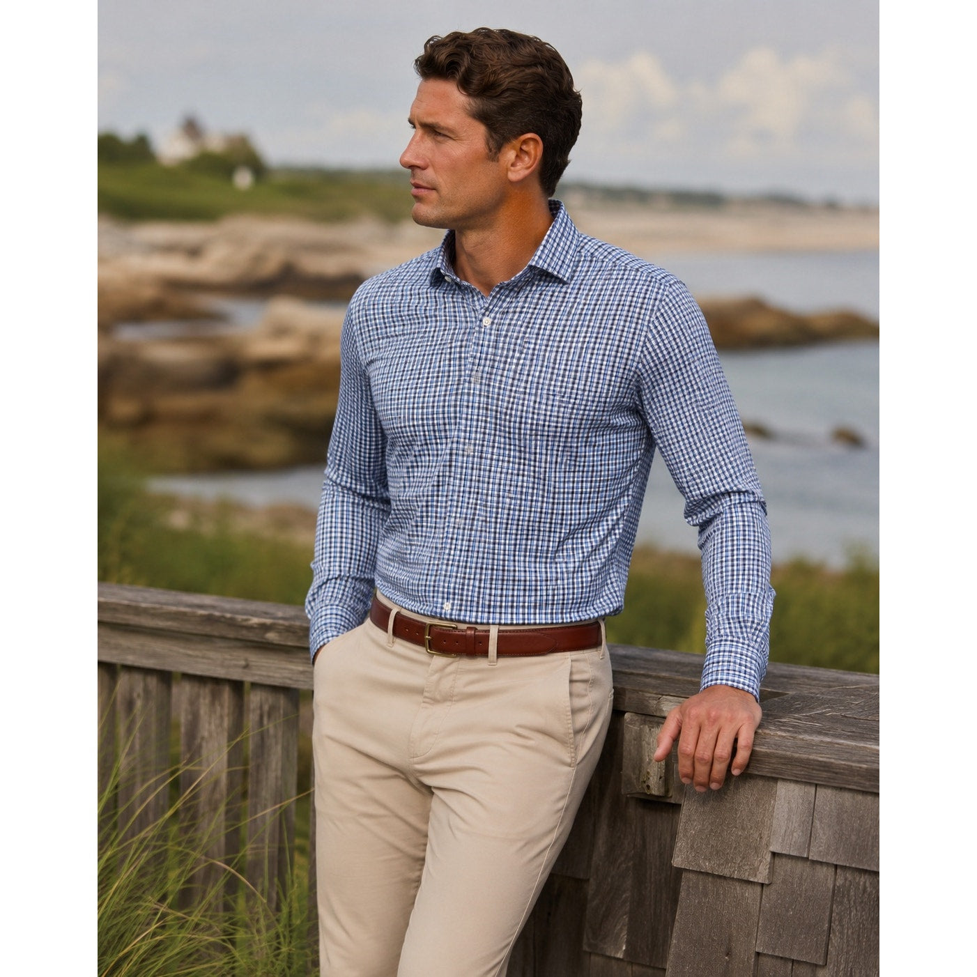 Holderness & Bourne The Flynn Signature Fit Plaid Long Sleeve Shirt in Bedford Blue — Size Large