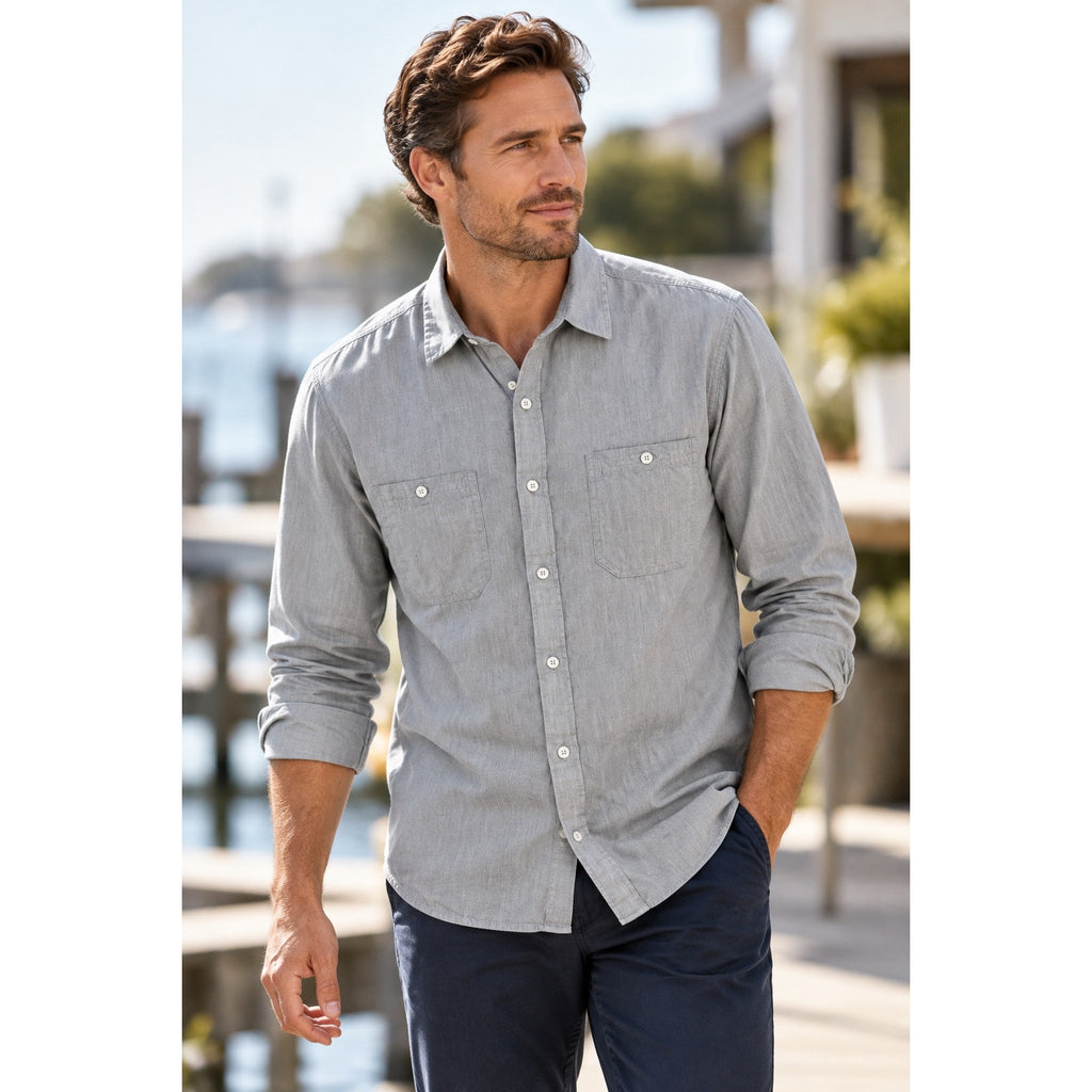 Mack Weldon Chambray Cotton Lyocell Long Sleeve Button Down Shirt — Size Small // Preowned