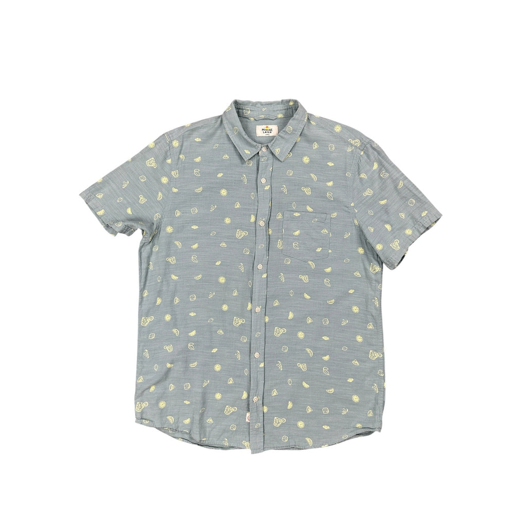 Marine Layer Poole Short Sleeve Button Down in Sage Gray and Yellow — Size Large // Preowned