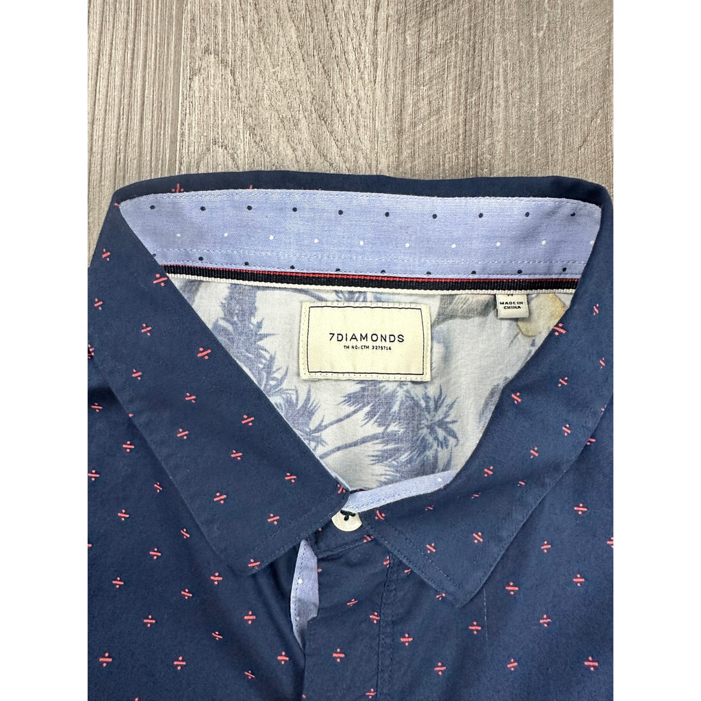 7 Diamonds Systematic Fit Short Sleeve Button Down in Navy Red — Size Medium // Preowned
