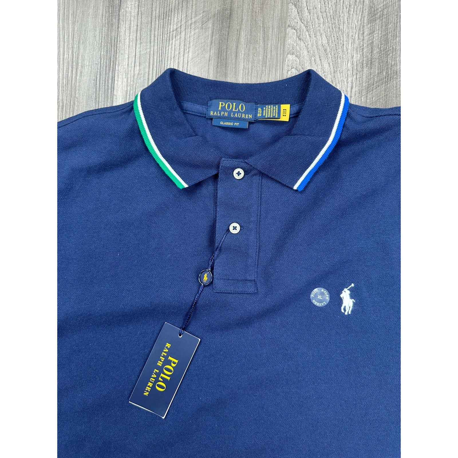 Polo Ralph Lauren Classic Fit Contrast Sleeve Mesh Knit Polo in Navy — Size XL