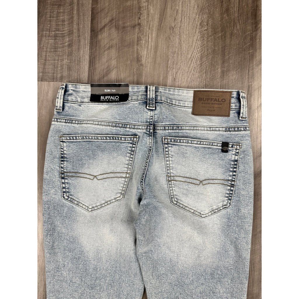 Buffalo David Bitton Slim Ash Stretch Jeans in Bleached and Blasted — Size 30x30