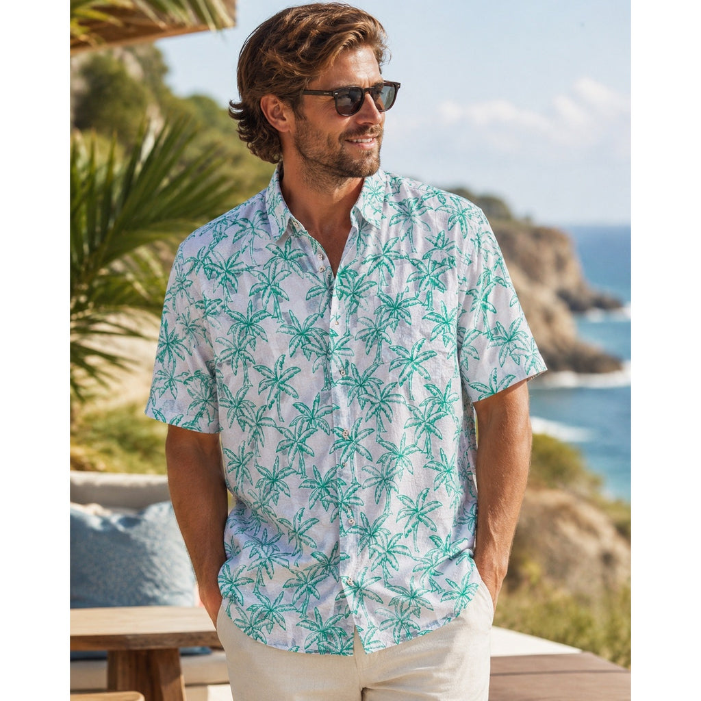 Tommy Bahama Nova Wave Royal Palmetto Short Sleeve Shirt in Dew Drop Green — Size Large