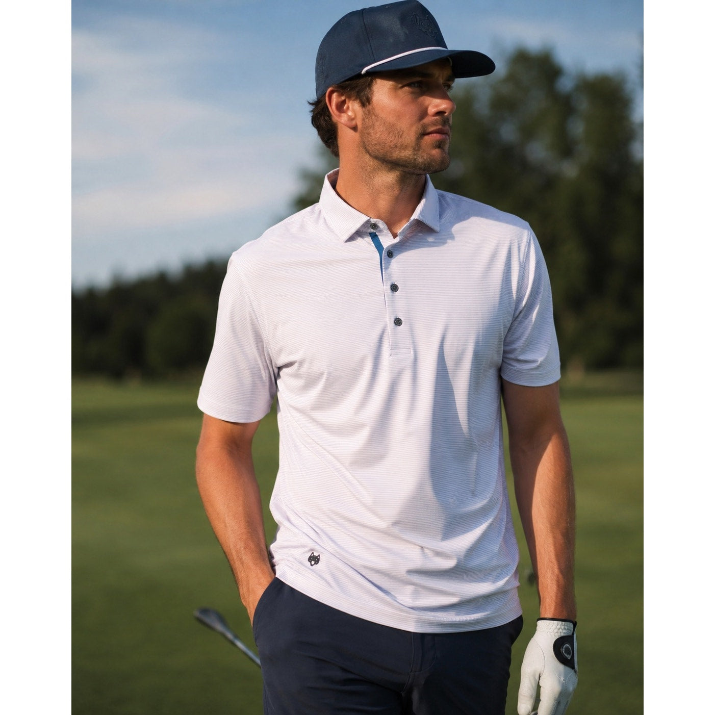 Greyson Quogue Performance Striped Golf Polo in Light Pink, White — Size XL // Preowned