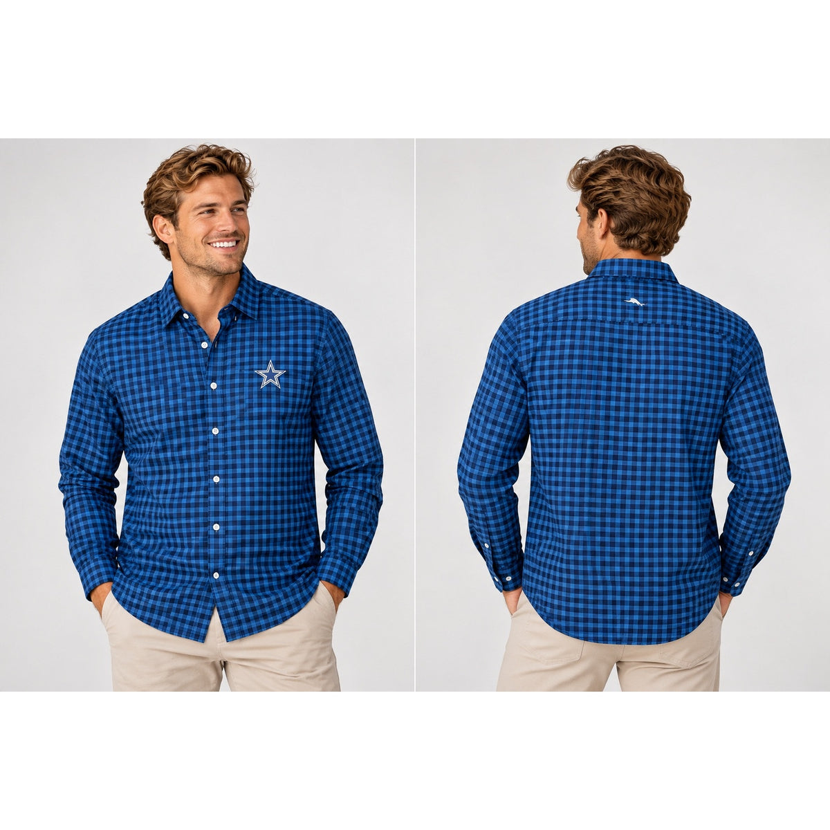 Tommy Bahama Dallas Cowboys Pacific Check Long Sleeve Button Down — Size Medium // Preowned