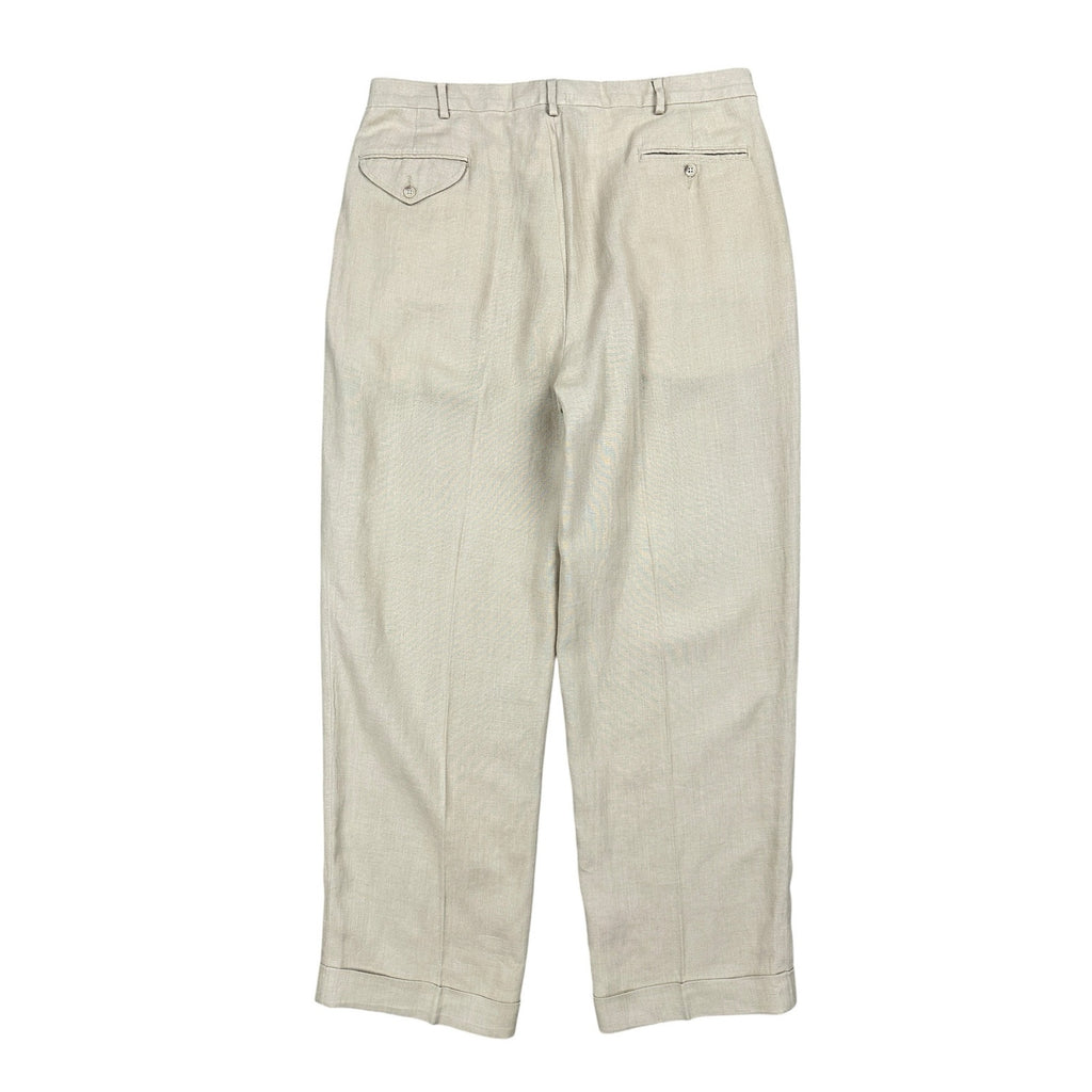 Polo Ralph Lauren Vintage The Tyler Dominican Republic Linen Pleated Cuffed Pants in Khaki — Size 36x32 // Preowned