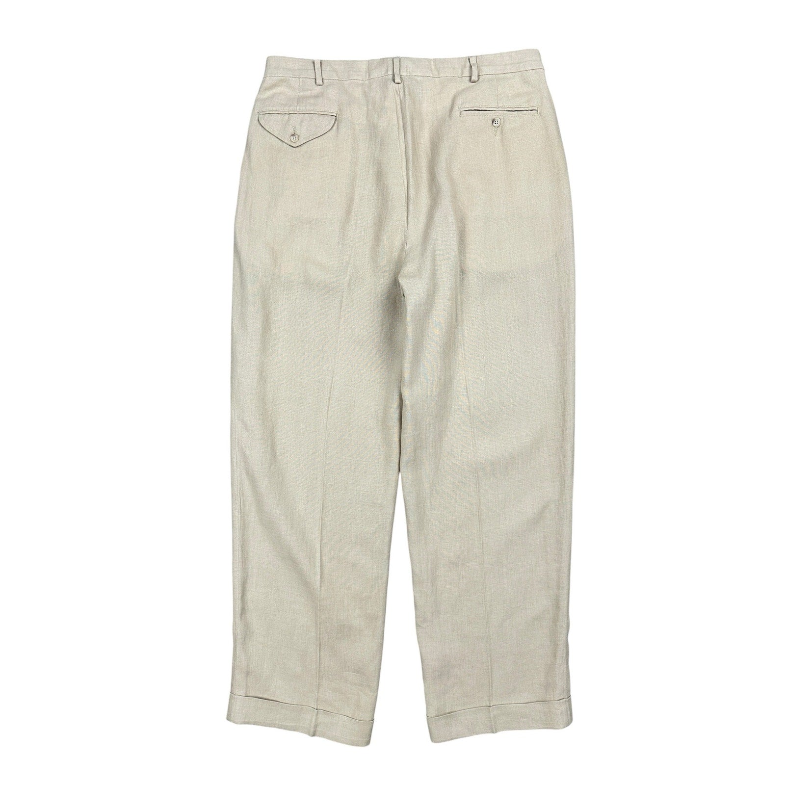 Polo Ralph Lauren Vintage The Tyler Dominican Republic Linen Pleated Cuffed Pants in Khaki — Size 36x32 // Preowned