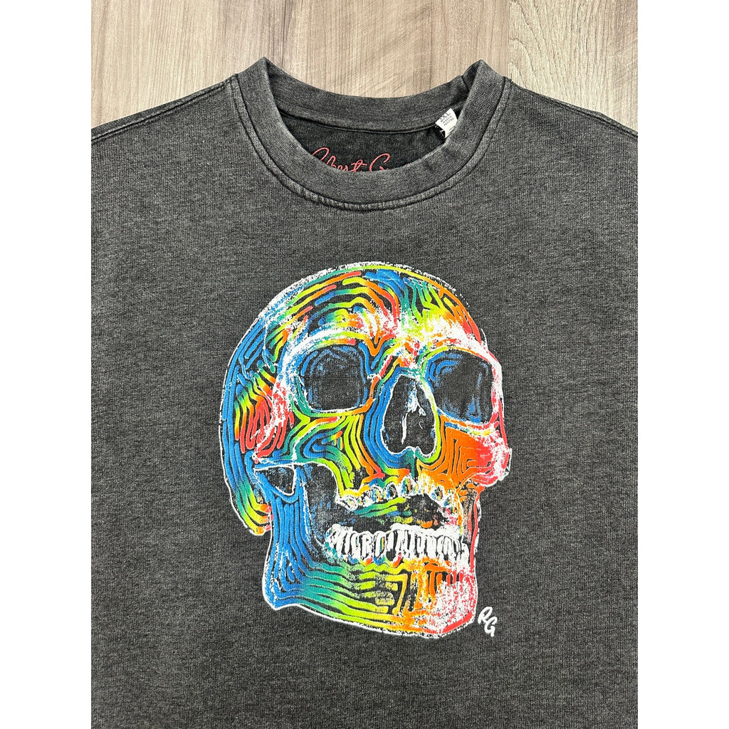 Robert Graham Neon Bones Graphic Long Sleeve Sweatshirt in Charcoal — Size 2XL