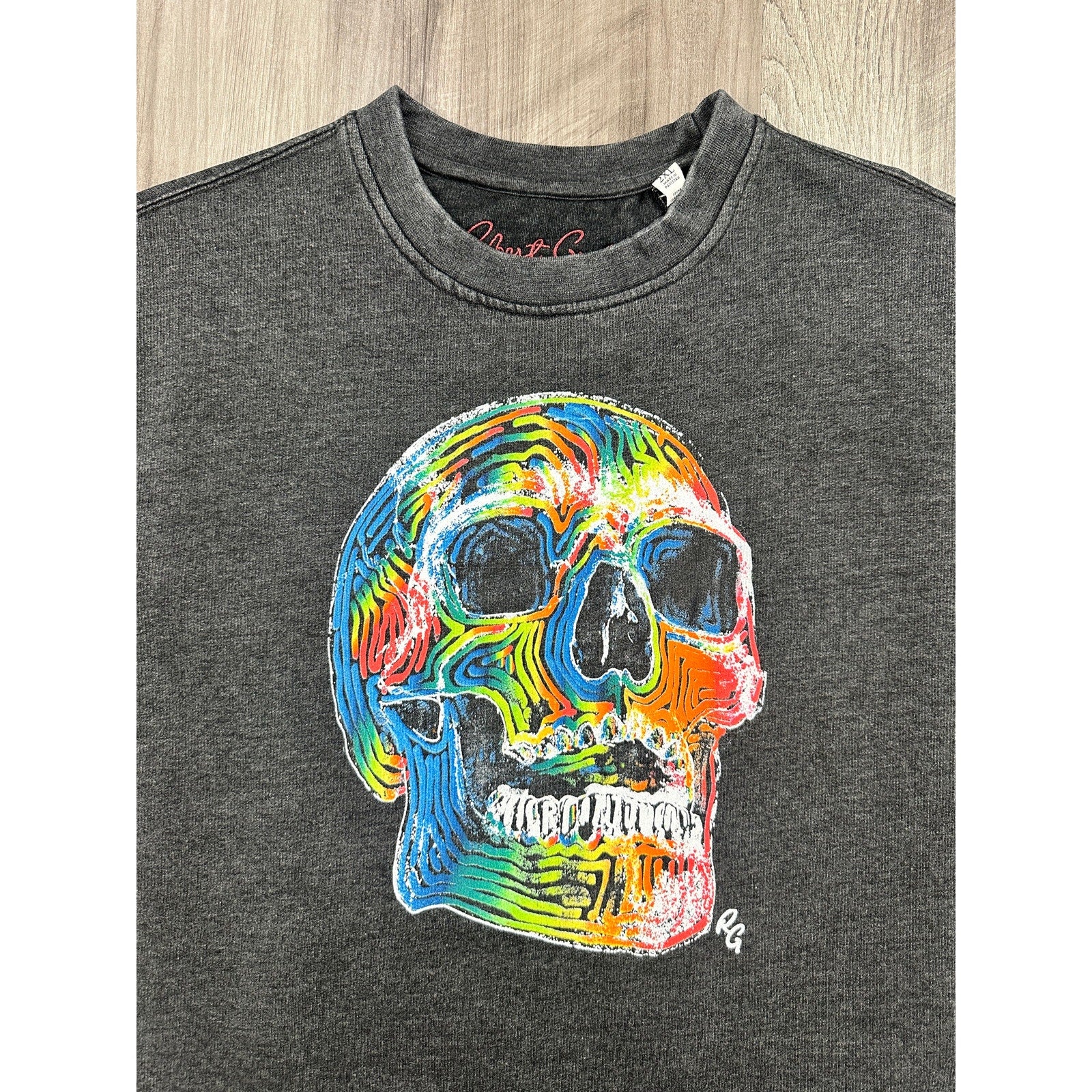 Robert Graham Neon Bones Graphic Long Sleeve Sweatshirt in Charcoal — Size 2XL
