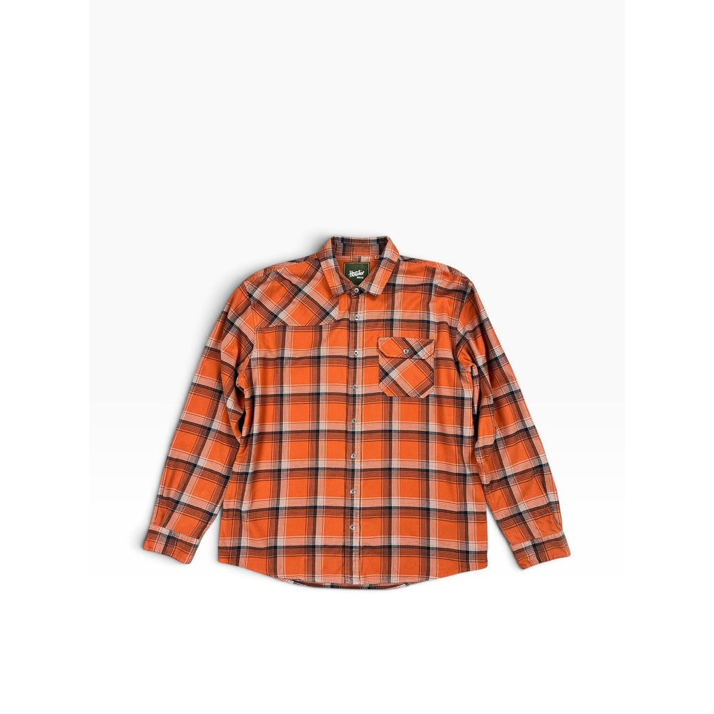 Howler Bros Harker Flannel Plaid Long Sleeve Shirt in Burnt Orange, Black, Gray — Size XL // Preowned