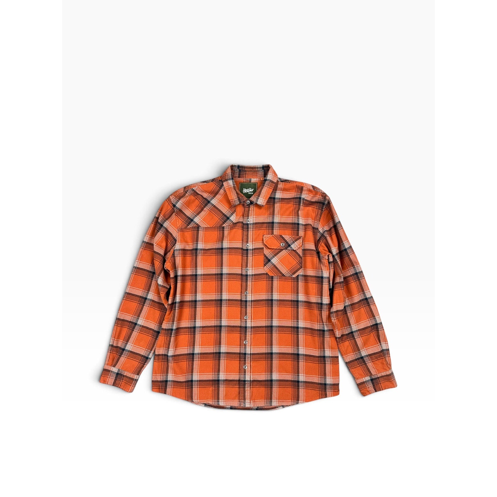 Howler Bros Harker Flannel Plaid Long Sleeve Shirt in Burnt Orange, Black, Gray — Size XL // Preowned