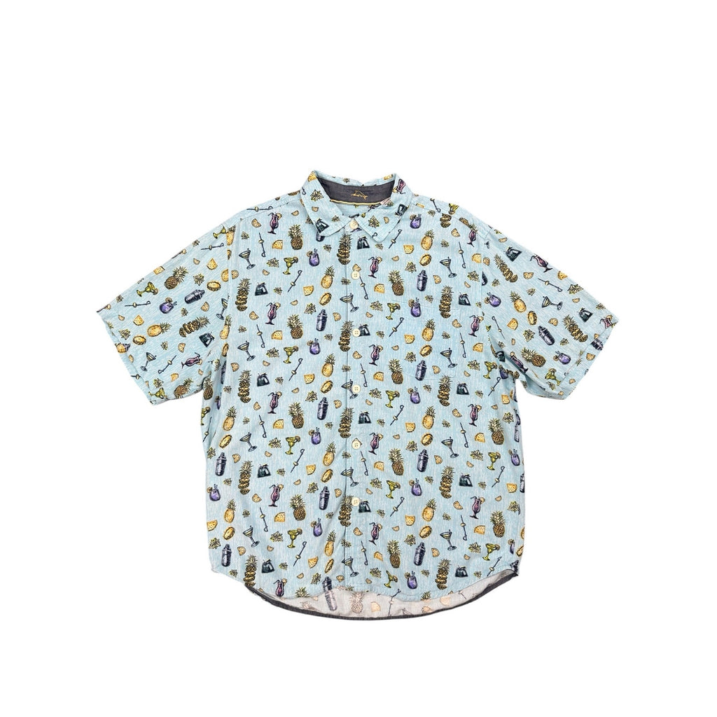 Tommy Bahama Coastal Ease Shake & Sip Cocktail Print Short Sleeve Button Down in Blue with Multi Print — Size Medium // Preowned