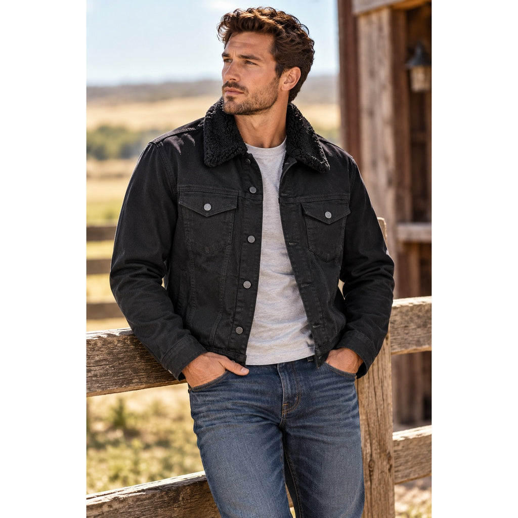 Tecovas Overnight Trucker Sheepskin Collar Denim Jacket — Size Medium // Preowned