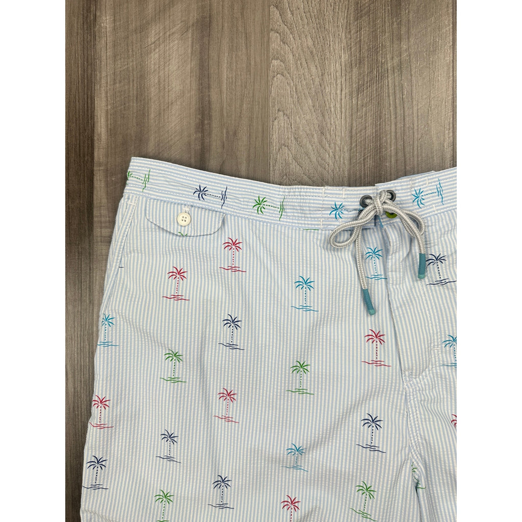Tommy Bahama Seersucker Palms Swim Trunks in Blue, White — Size 2XL // Preowned
