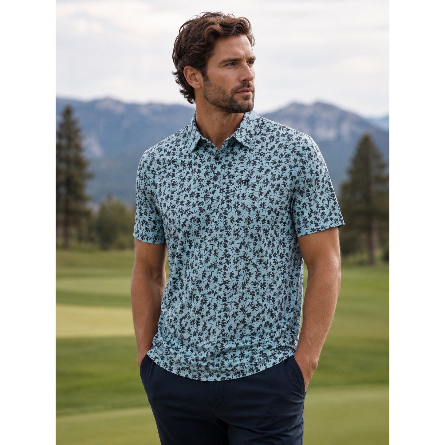 Travis Mathew Featherweight Jungle Golf Polo in Teal Navy — Size XL // Preowned