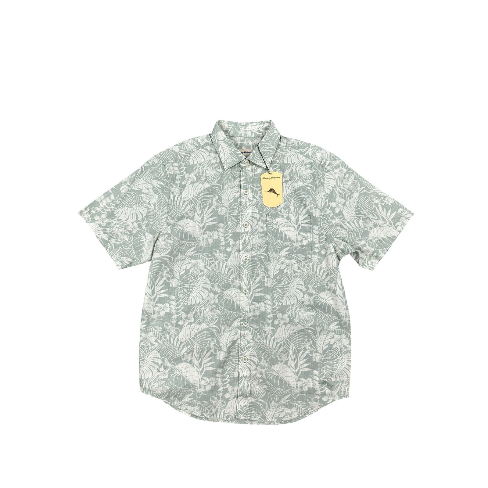 Tommy Bahama Hawaiian Floral Cotton Short Sleeve Camp Shirt in Natural Mint — Size Medium