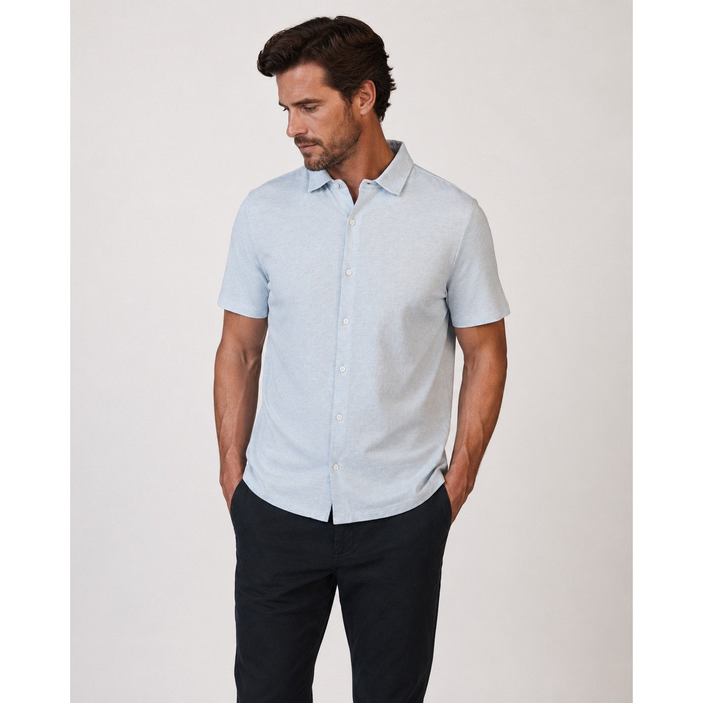 Robert Barakett Catalina Short Sleeve Knit Shirt in Soft Chambray — Size 2XL
