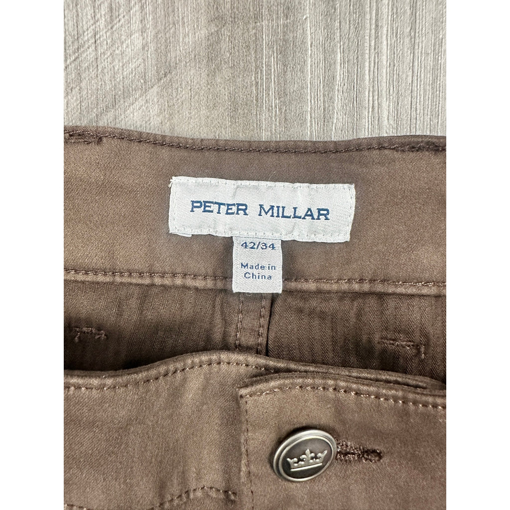 Peter Millar Signature Sateen 5 Pocket Chino Pants in French Press Brown — Size 42x34