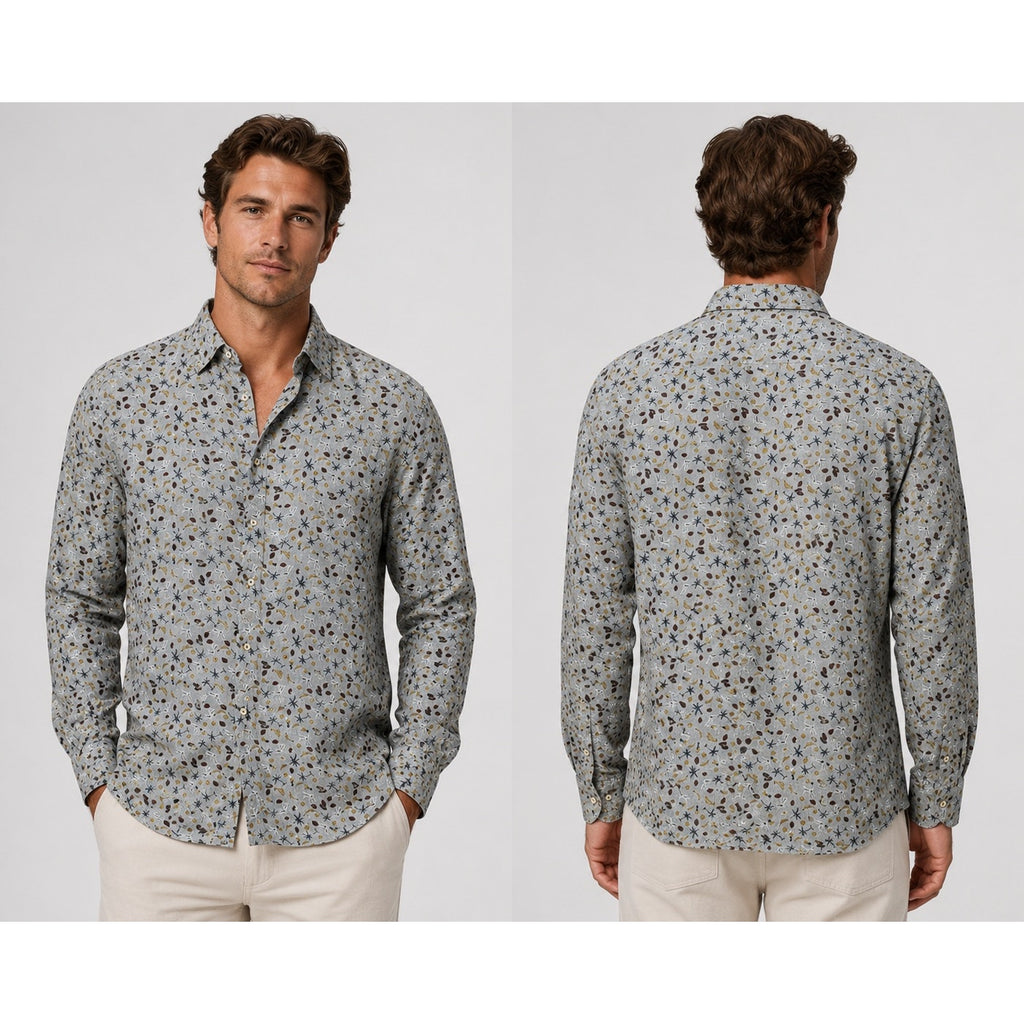 Knot Standard Linen Tropical Long Sleeve Shirt in Gray with Bananas, Pineapples, Coconuts, Palm Trees — Size 2XL // Preowned