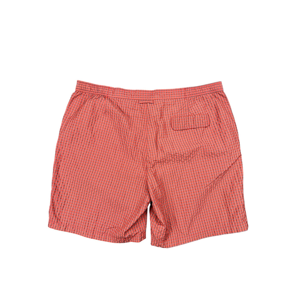 Peter Millar Seersucker Gingham Swim Trunks in Red, Gray — Size 2XL // Preowned
