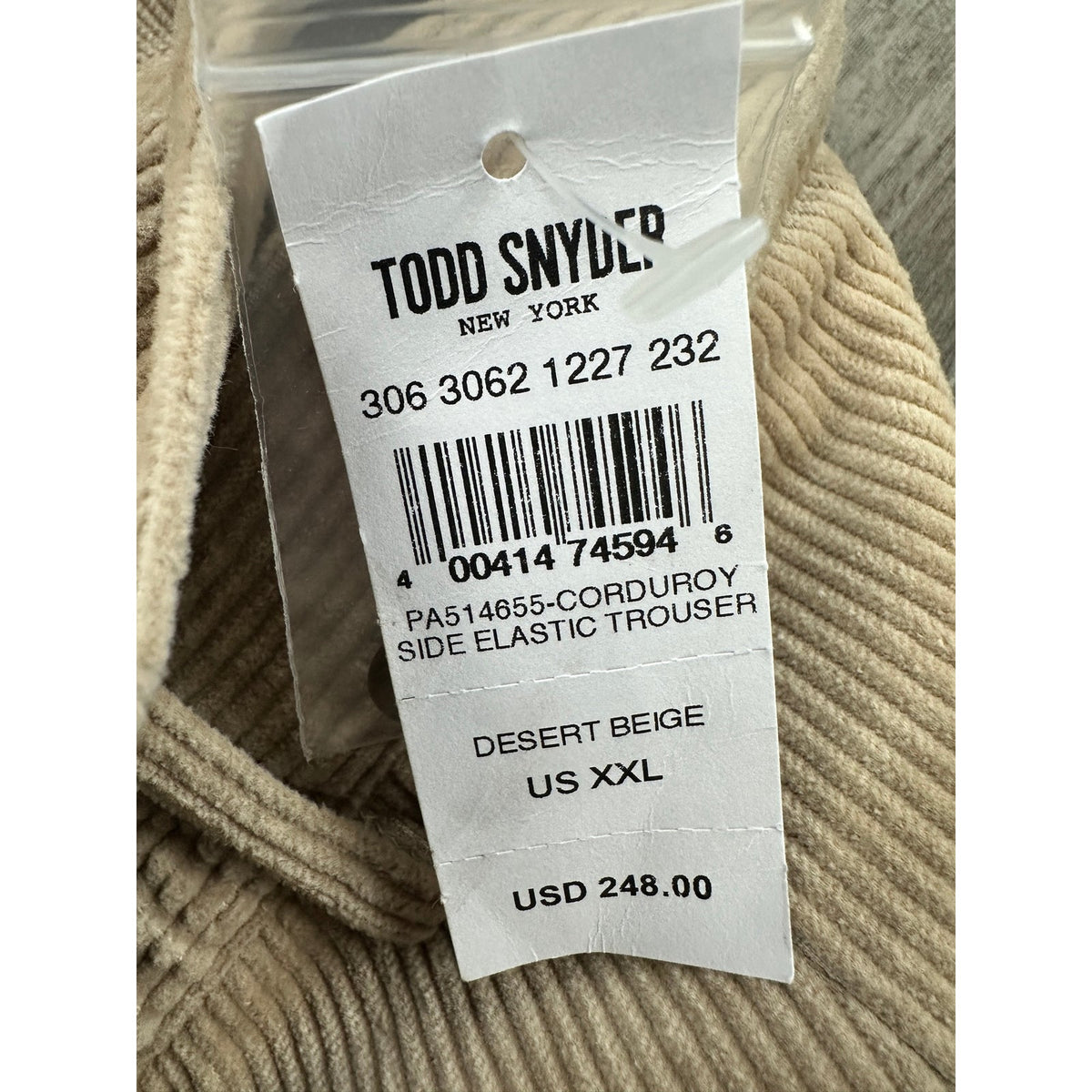 Todd Snyder Corduroy Side Elastic Trouser Pants — Size 2XL