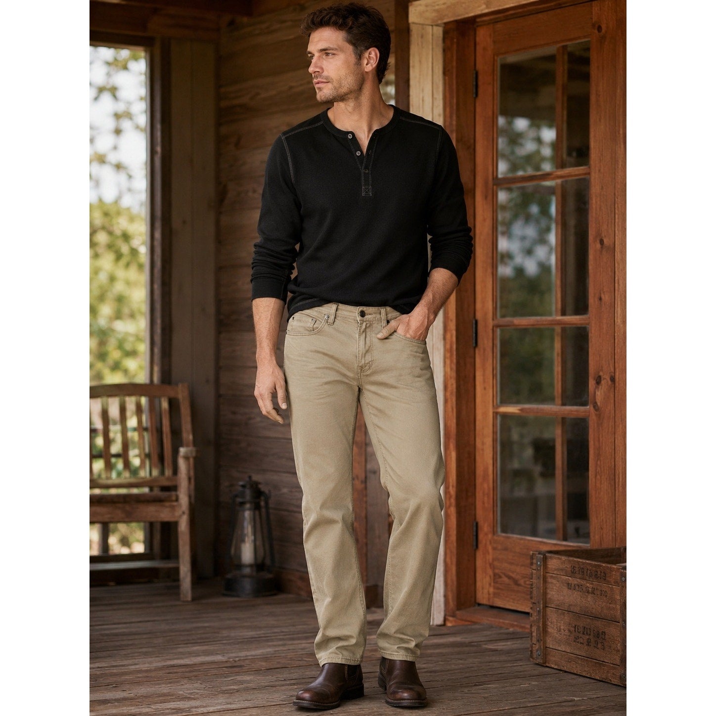 Buffalo David Bitton Six-X Straight Leg Twill Pant in Tan Khaki — Approx. 33x32