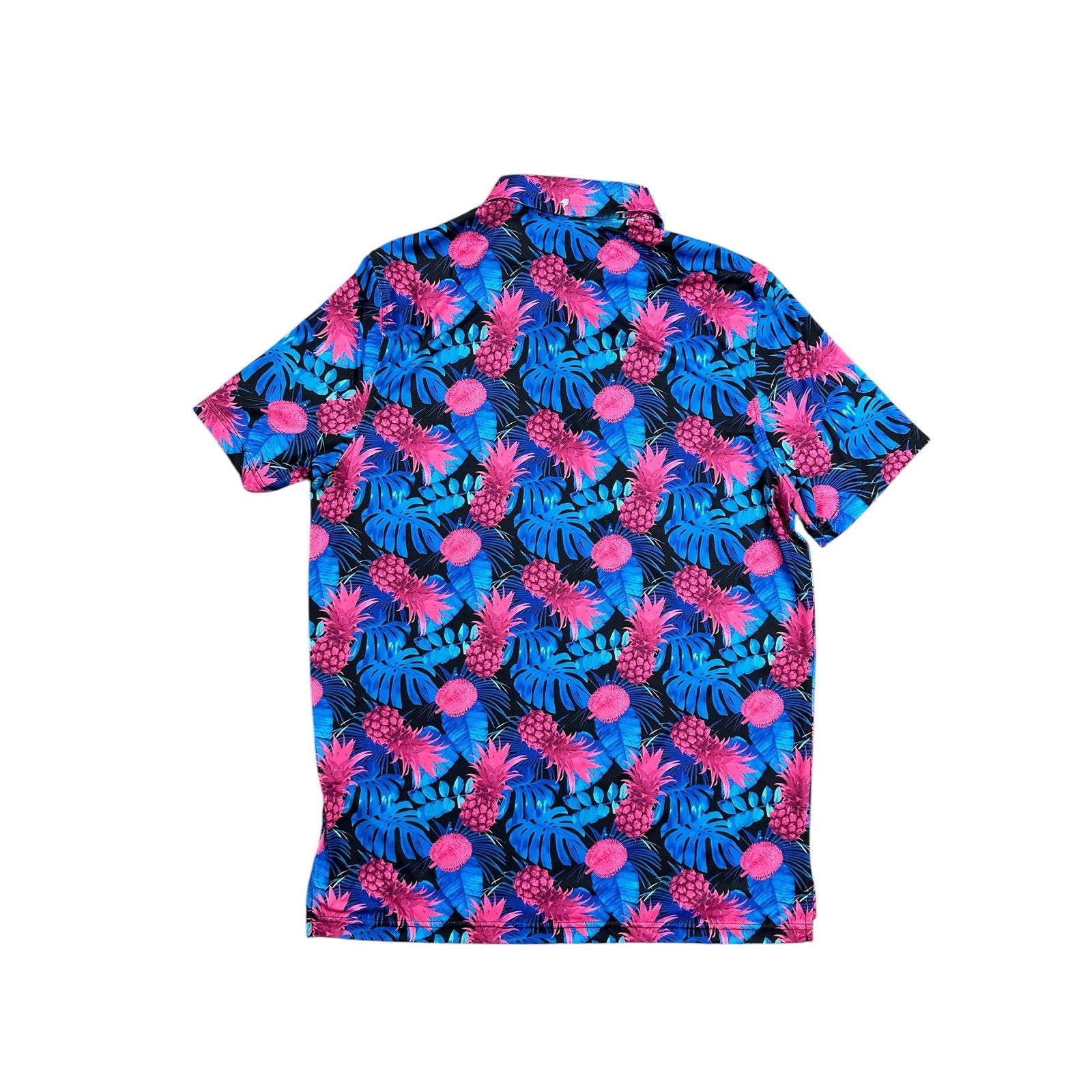 1764 Signature Pink Ananas Hawaiian Pineapple Golf Polo in Black — Size Medium