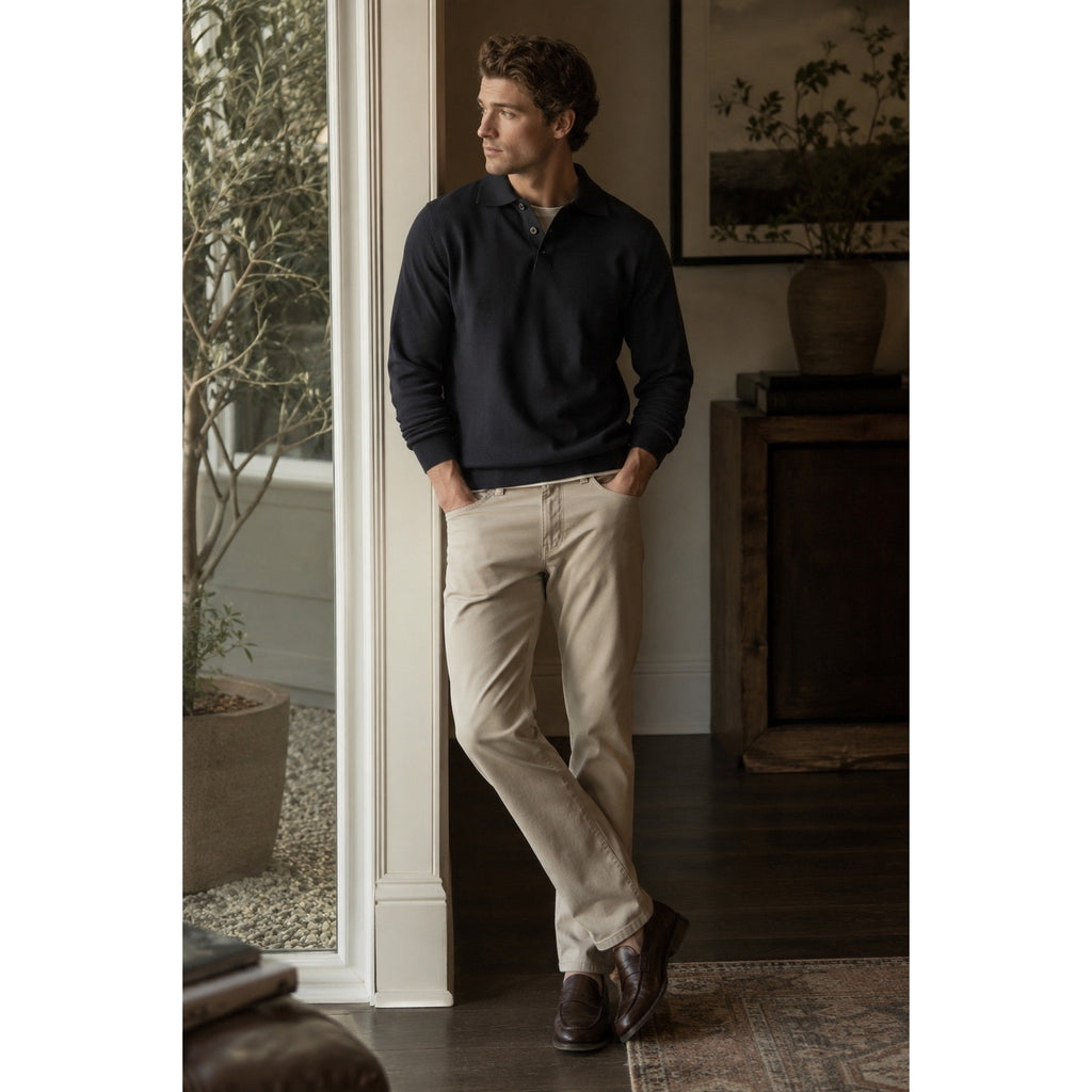 AG Adriano Goldschmied Graduate Tailored Leg Sueded Stretch Sateen Chino Jean in Khaki — Size 34x32 // Preowned
