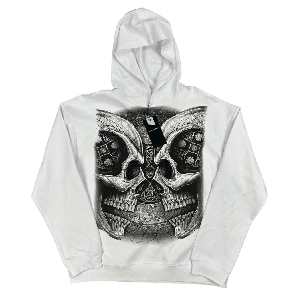 Heads or Tails Rhinestone Dueling Skulls Pullover Hoodie - XL