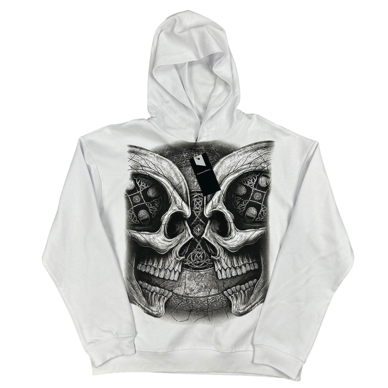 Heads or Tails Rhinestone Dueling Skulls Pullover Hoodie - XL