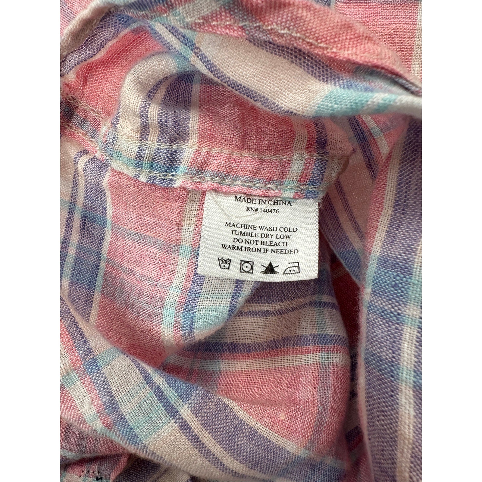 Faherty Linen Plaid Long Sleeve Button Down in Pink, Blue, Purple, White — Size Small // Preowned