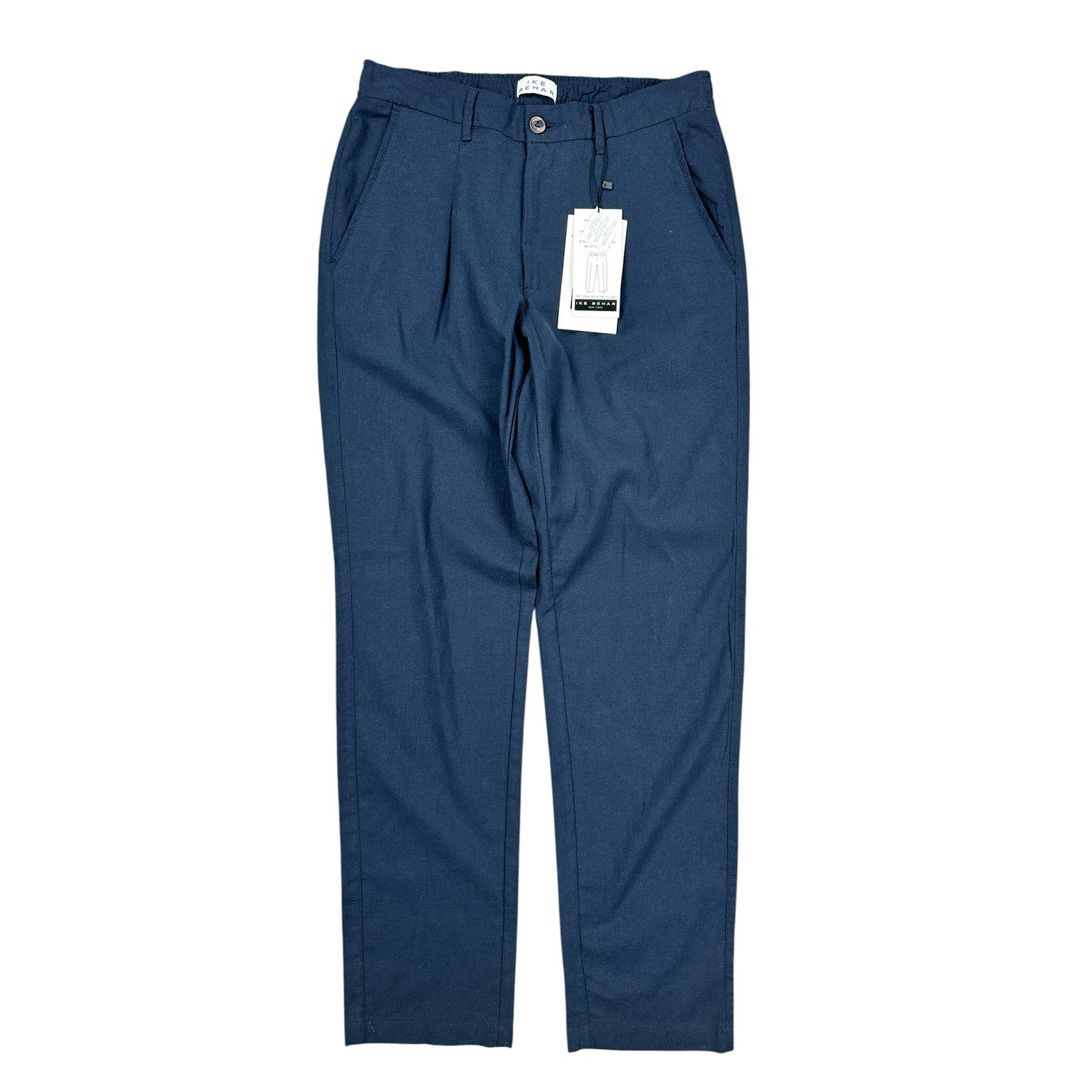 Ike Behar Unstructured Suit in Dark Navy Cotton Linen Spandex — Size Small