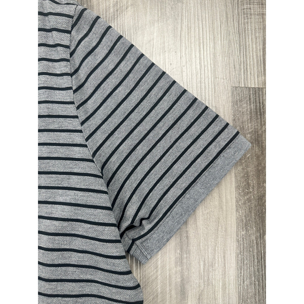 Polo Ralph Lauren Classic Fit Striped Mesh Knit Polo in Gray and Black — Size Large // Preowned