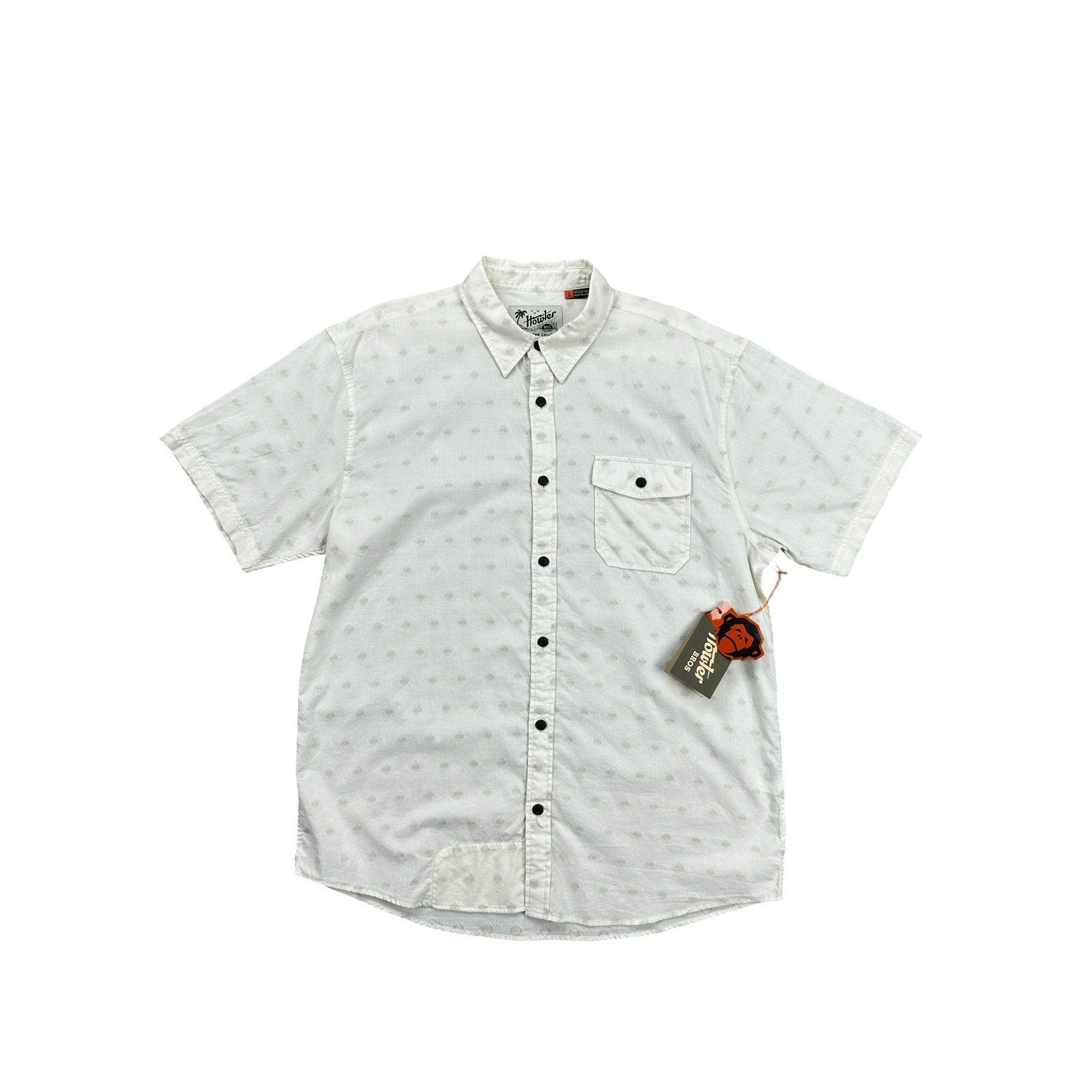 Howler Brothers San Gabriel Short Sleeve Button Down in Sunrise Jacquard Sandston — Size Large