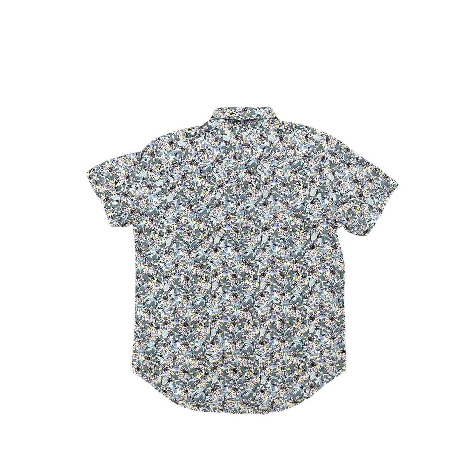 Robert Graham Silverman Classic Fit Floral Linen Short Sleeve Shirt in Gray, Purple, Yellow, Slate Blue — Size Small