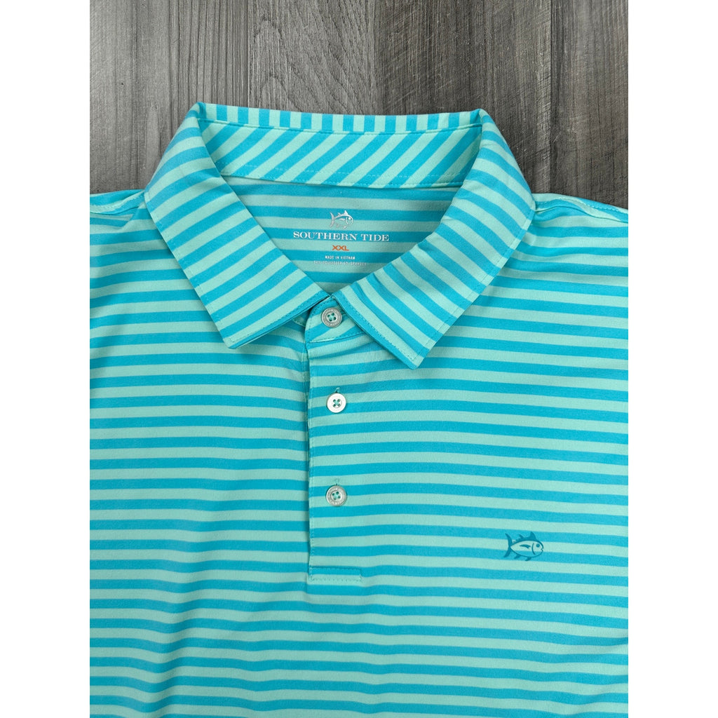 Southern Tide Driver Performance Stretch Striped Polo in Sea Blue — Size 2XL // Preowned