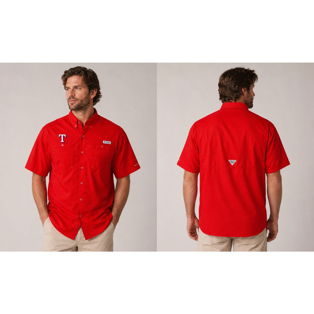 Columbia Texas Rangers Tamiami Omni-Shade PFG Vented Button Down in Red — Size L // Preowned