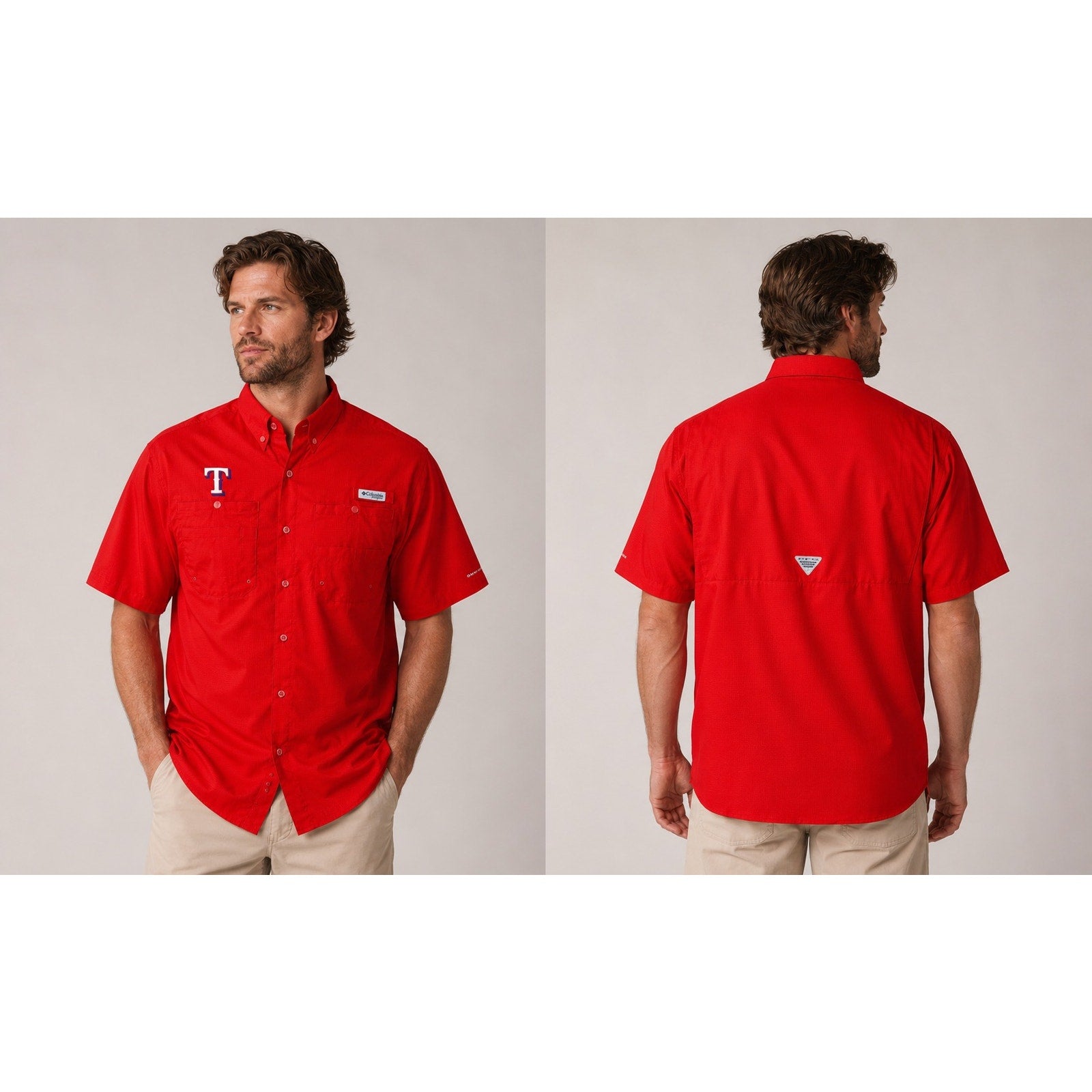 Columbia Texas Rangers Tamiami Omni-Shade PFG Vented Button Down in Red — Size L // Preowned