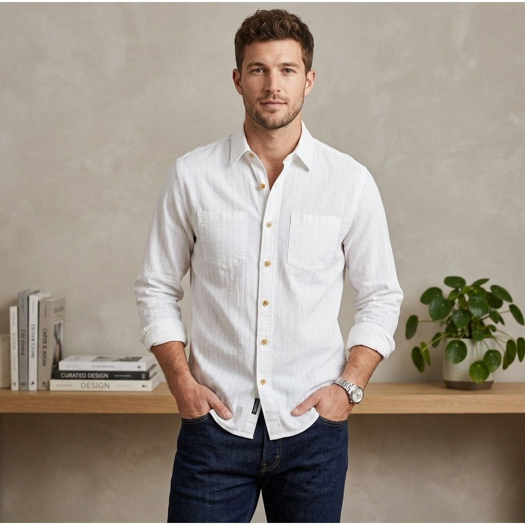 Todd Snyder Jacquard Two Pocket Point Collar White Long Sleeve Button Down - XL
