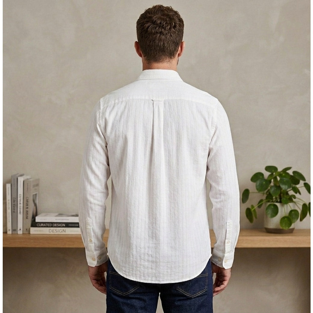 Todd Snyder Jacquard Two Pocket Point Collar White Long Sleeve Button Down - XL