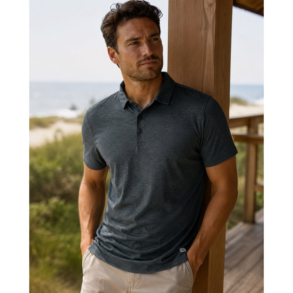 Vuori Strato Tech Polo in Heather Charcoal — Size Medium // Preowned