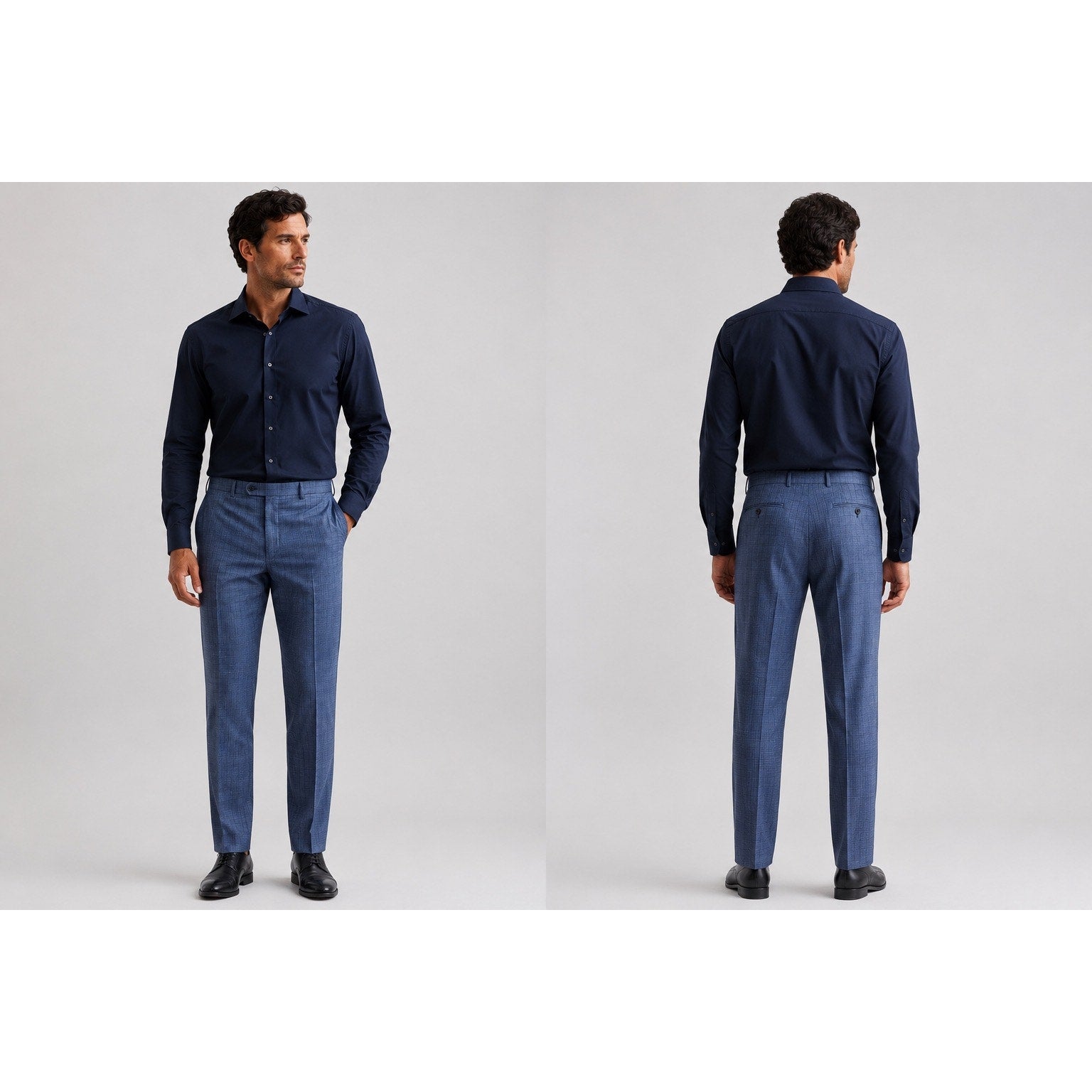 Canali Wool Plaid Dress Pants in Navy Gray Pinstripe — Size 38 // Preowned
