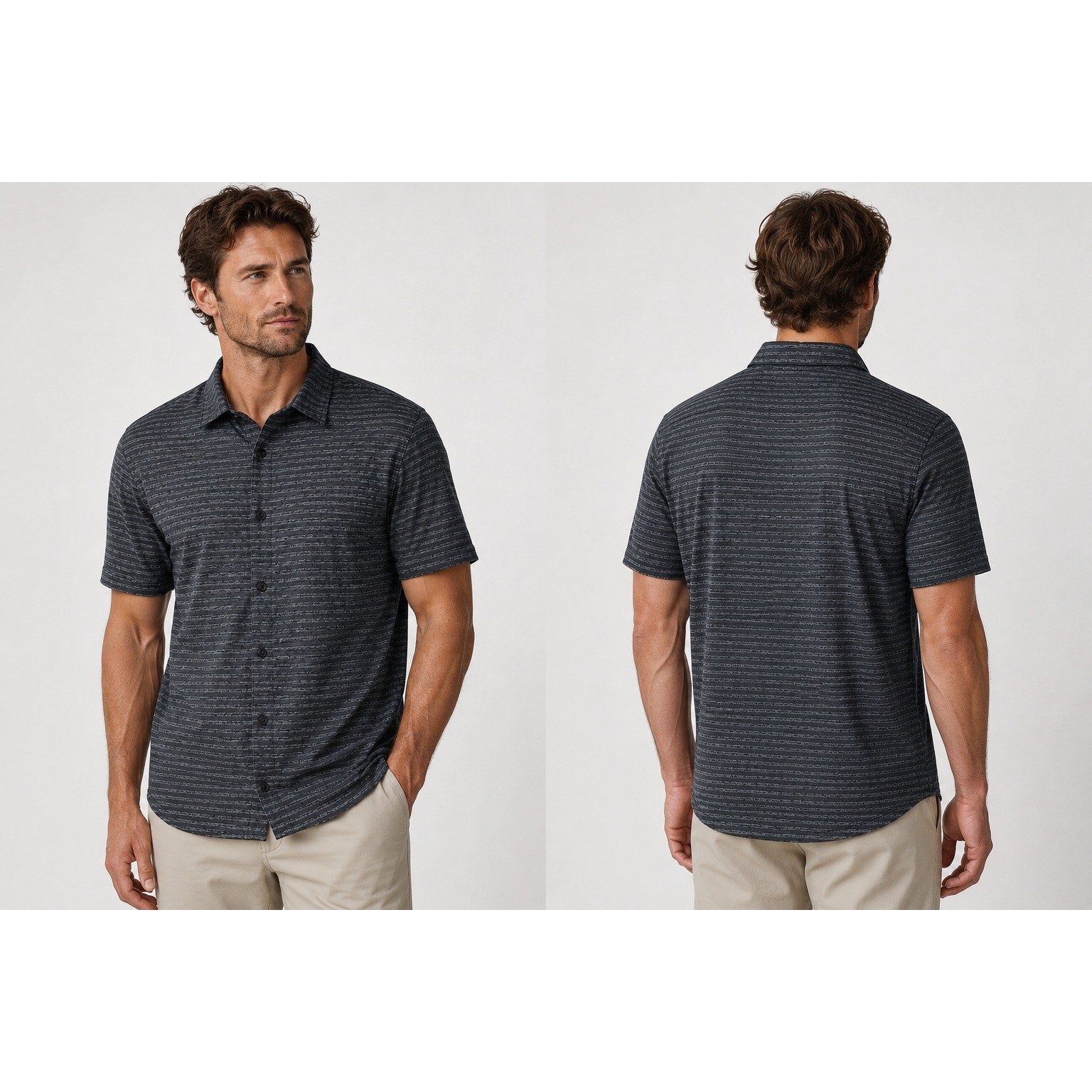Robert Barakett Ranger Short Sleeve Knit Shirt in Black, Gray — Size Large