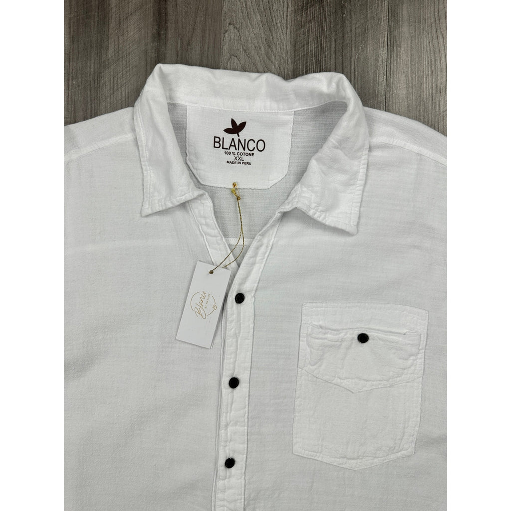 Blanco by Nature Lino Short Sleeve Button Down Shirt — Size 2XL