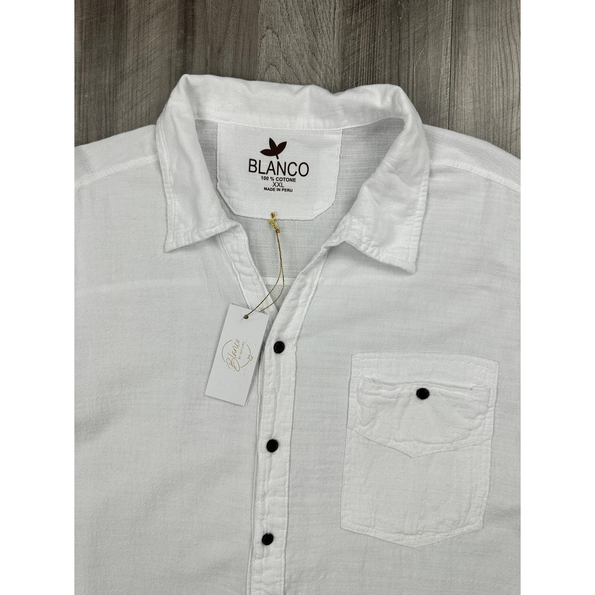 Blanco by Nature Lino Short Sleeve Button Down Shirt — Size 2XL