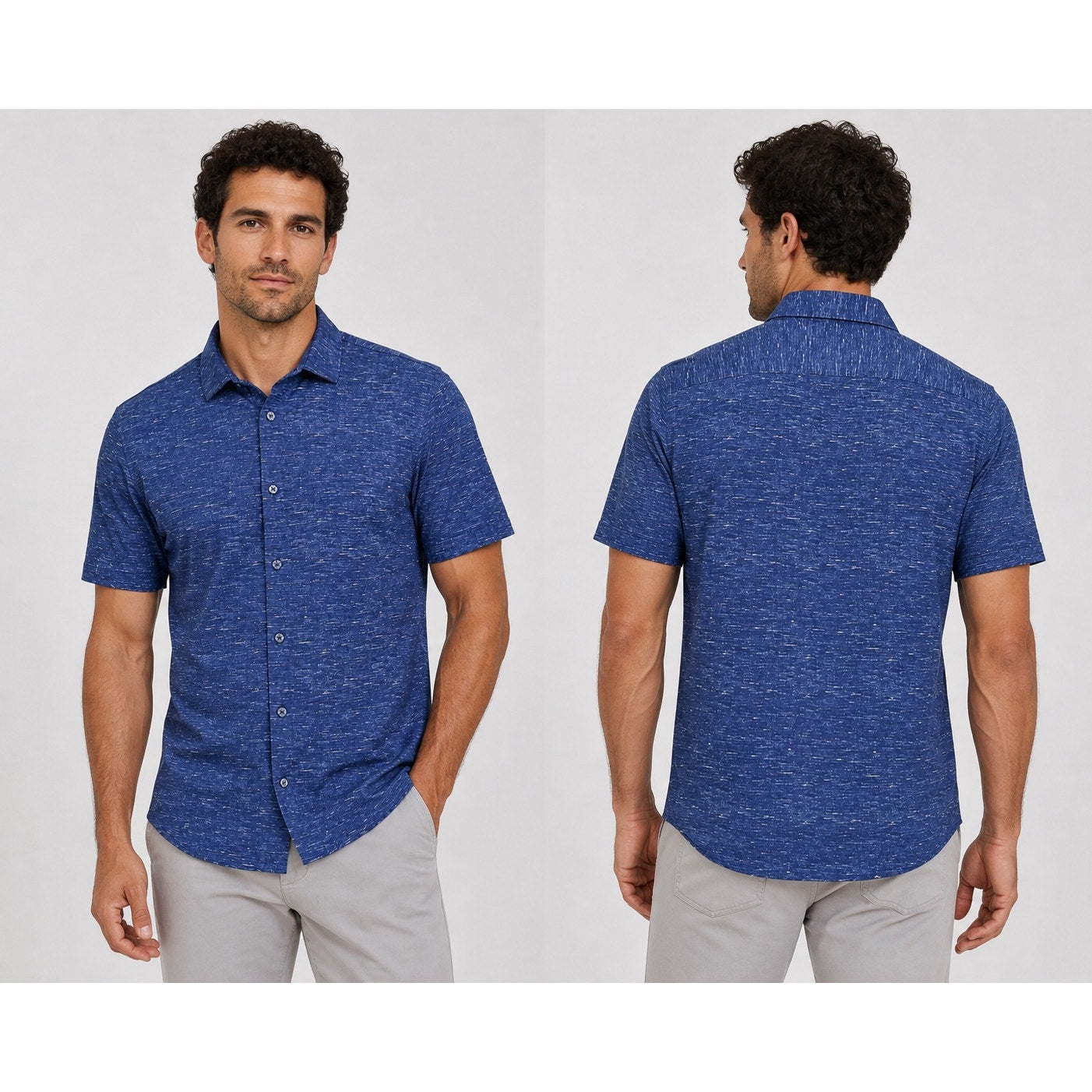Bugatchi OoohCotton 8 Way Stretch Short Sleeve Shirt in Midnight — Size Medium // Preowned