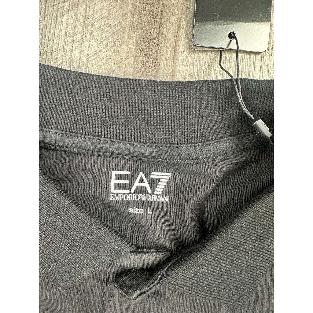 Emporio Armani EA7 Core Shield Collection Cotton Jersey Polo Shirt in Black — Size Large