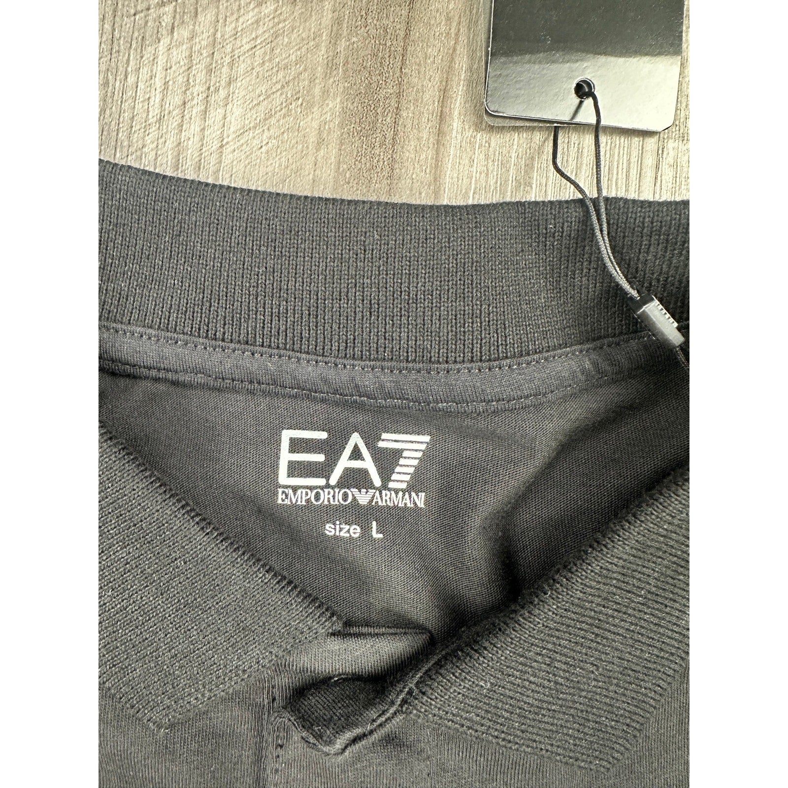 Emporio Armani EA7 Core Shield Collection Cotton Jersey Polo Shirt in Black — Size Large