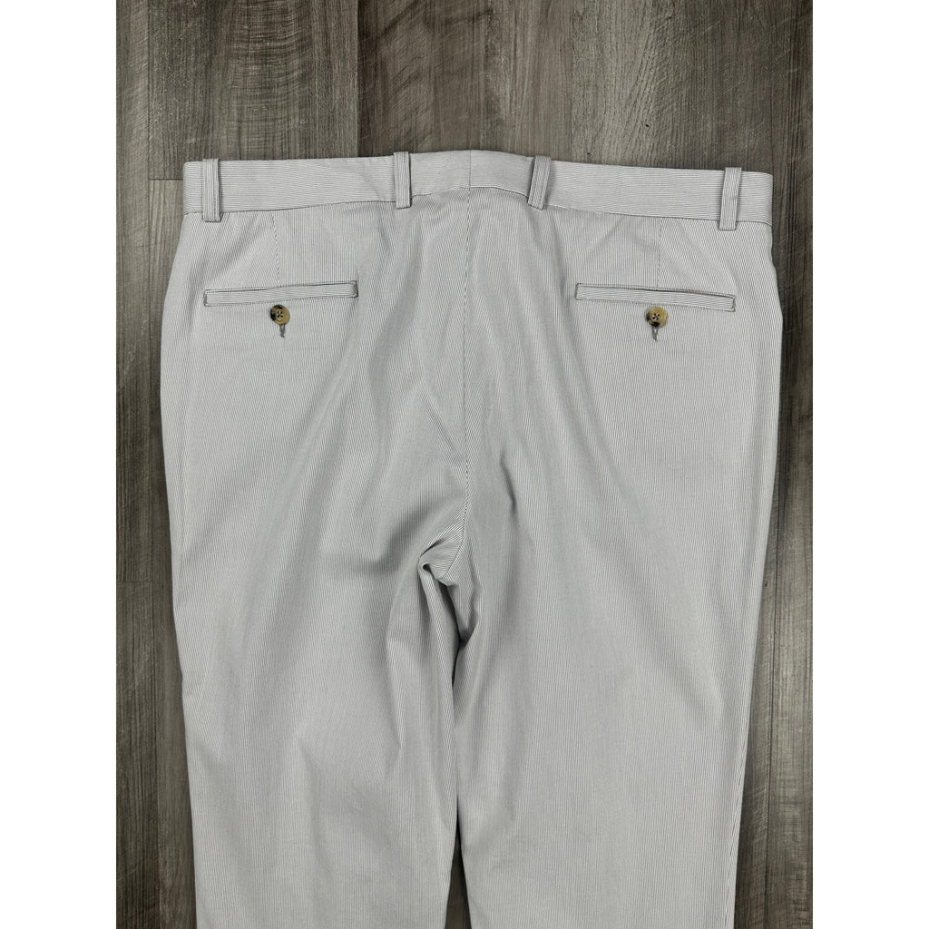 Jack Victor Made in Italy Sage Striped Chino Dress Pants in Gray White — Size 38